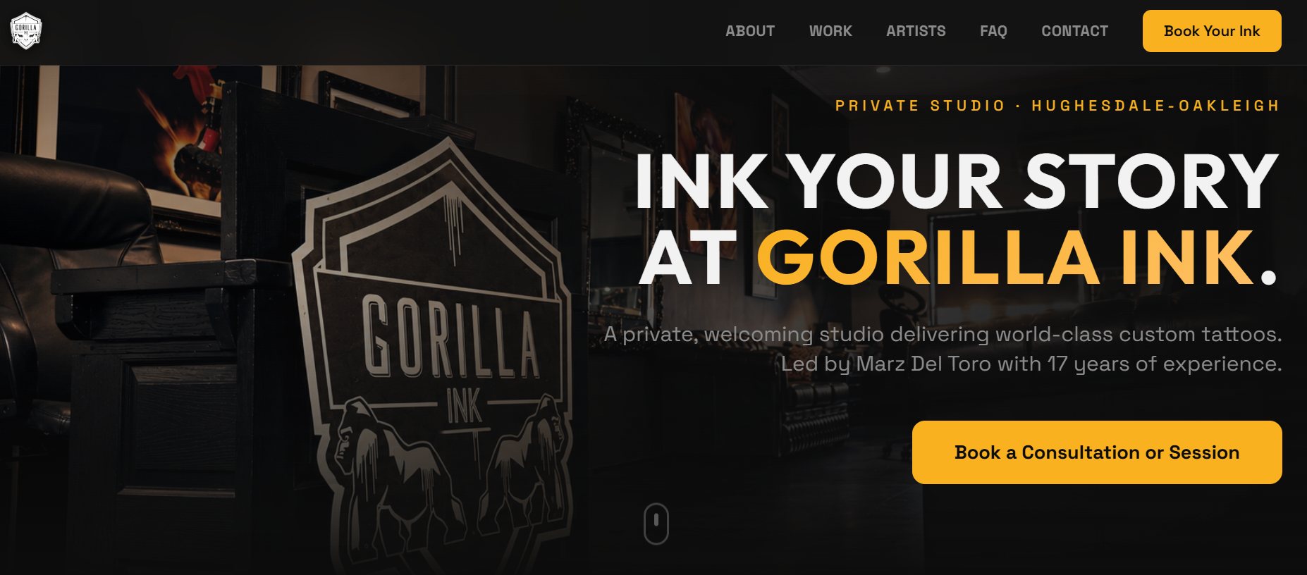 The Gorilla Ink studio website